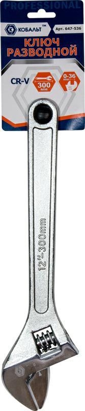 Ключ разводной 300 мм, ширина захвата 36 мм, двухкомпонентная рукоятка Кобальт