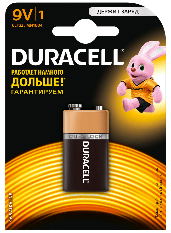 Элемент питания Duracell 9V (крона) алкалиновый, 1 шт