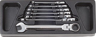 Набор ключей комбинированных трещоточных гибких 7 предметов 8-19 мм в ложементе LICOTA